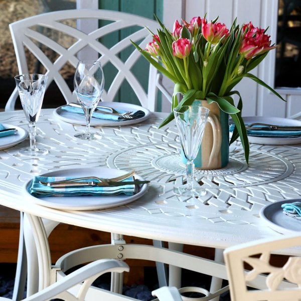 White 4 seater Oval Garden Table Set 11