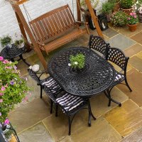 Vista previa: June 4 seater garden set with striped cushion on a customer's patio